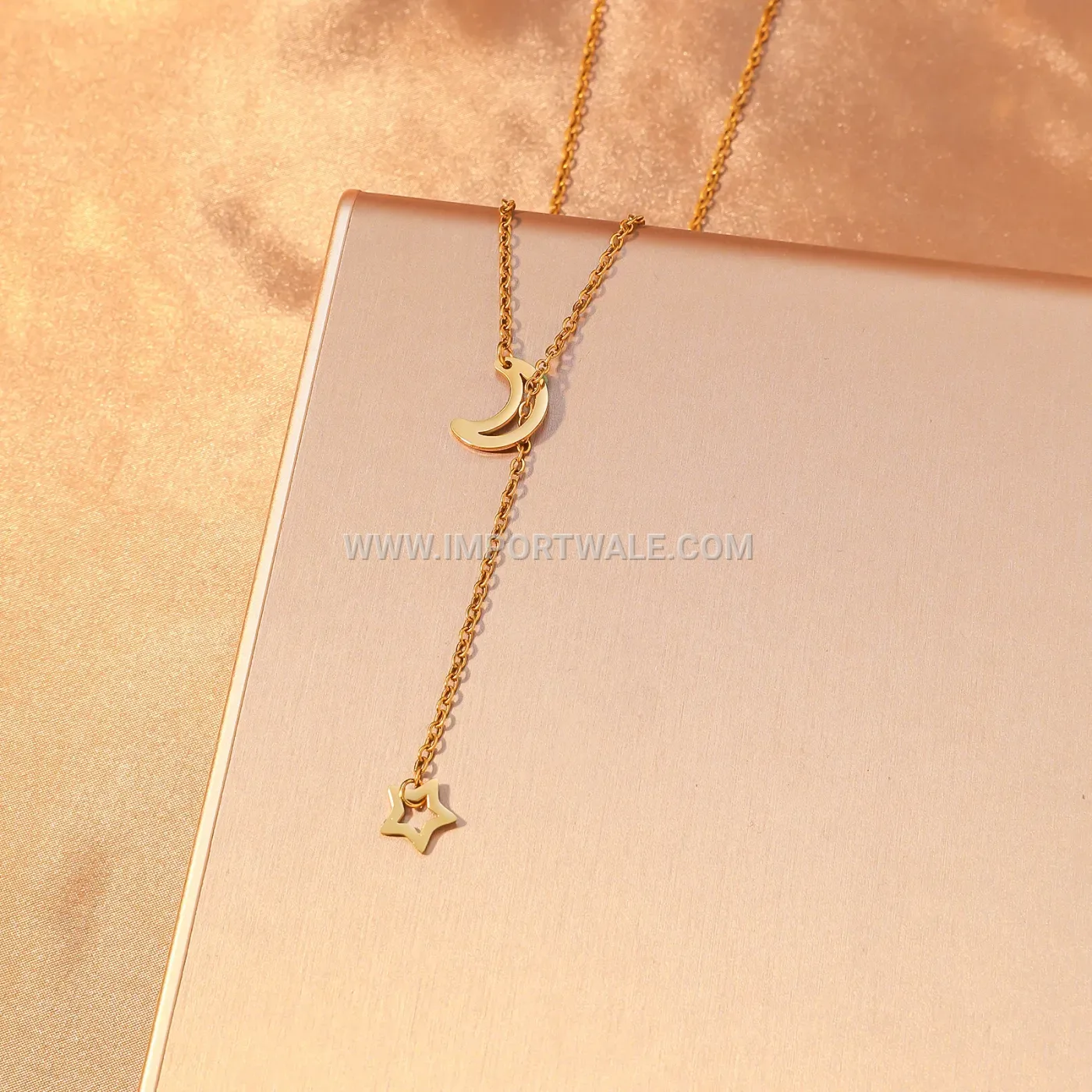 Stainless Steel Islamic Crescent Moon and Star Pendant Necklace