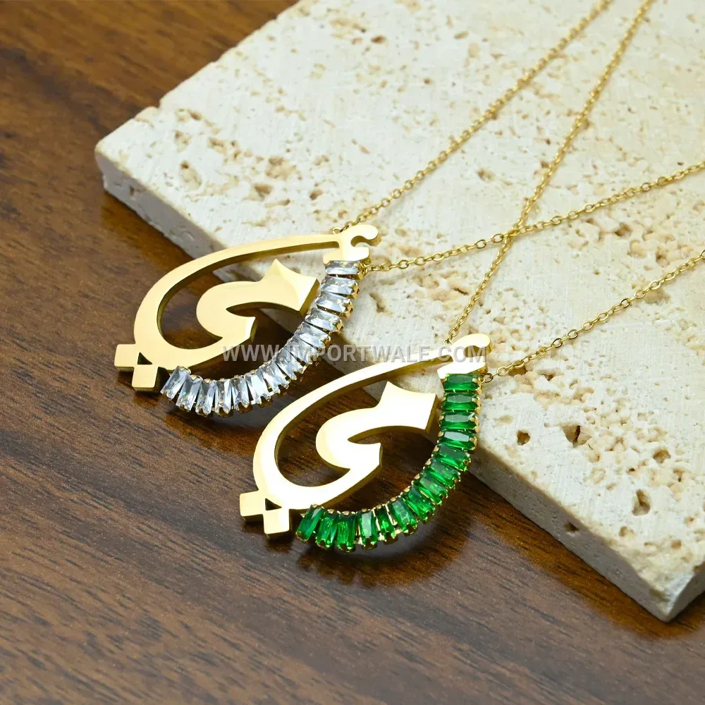 Zircon Arabic Calligraphy Stainless Steel Pendant Necklace