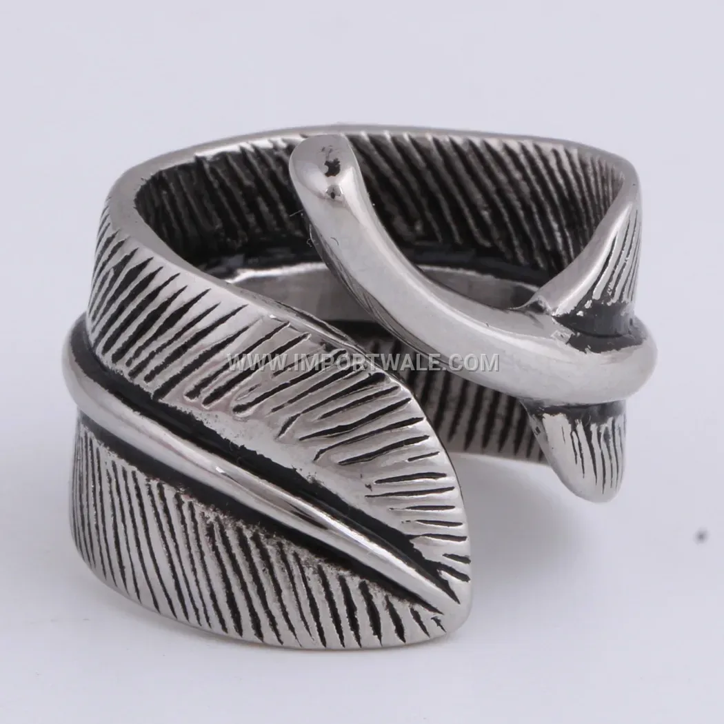 Vintage Feather Leaf Stainless Steel Ring