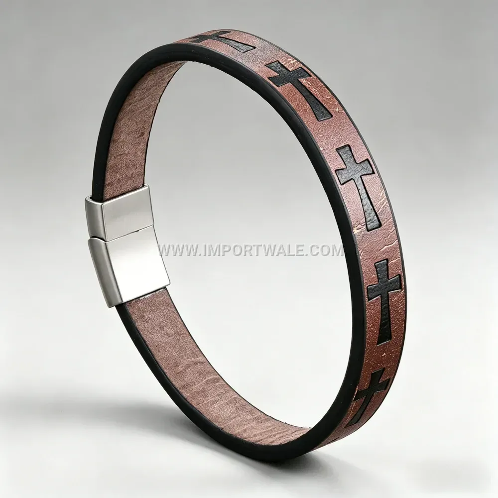 Layered Braided Leather Cross Bracelet With Magnetic Buckle