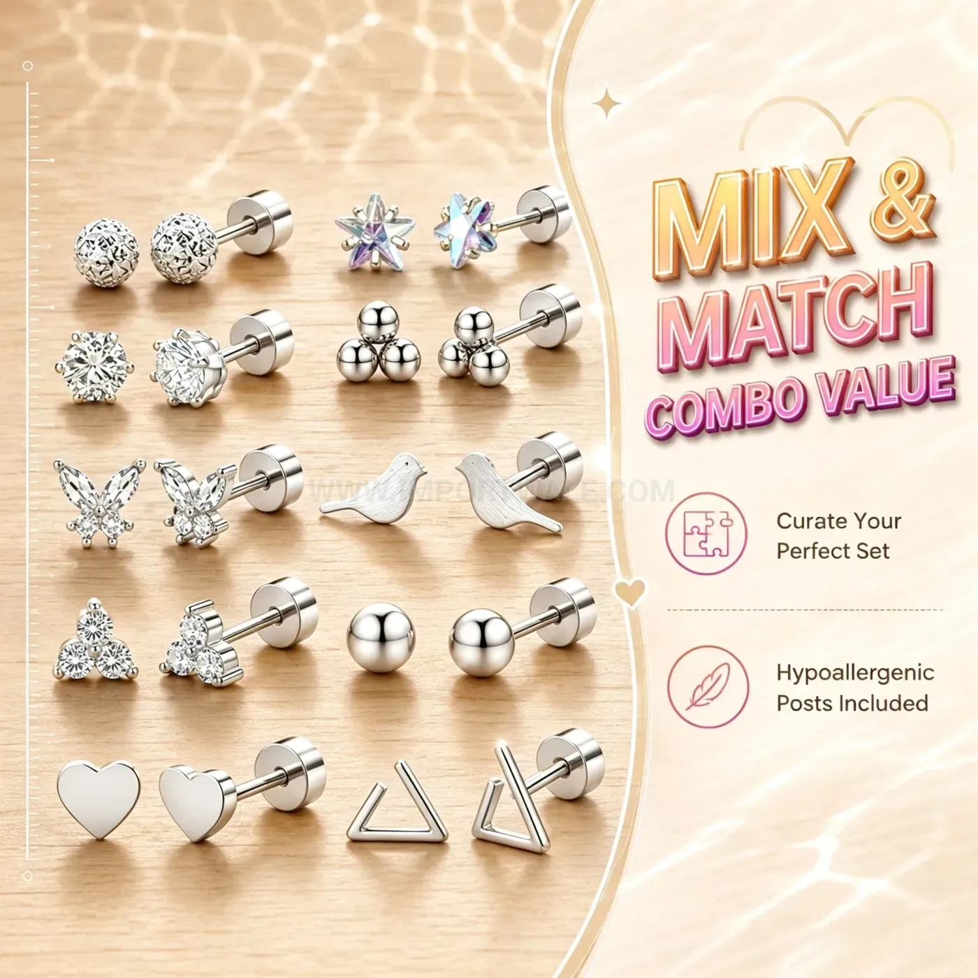 Premium Stainless Steel Zircon Star and Butterfly Piercing Studs