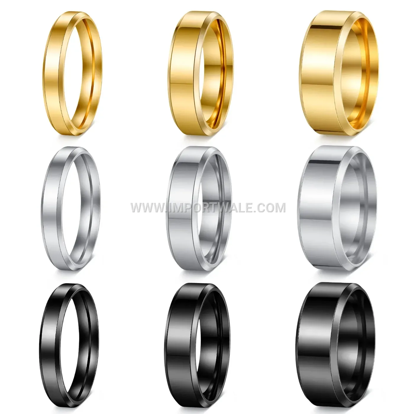 Dual Beveled Edge Stainless Steel Band Ring Set