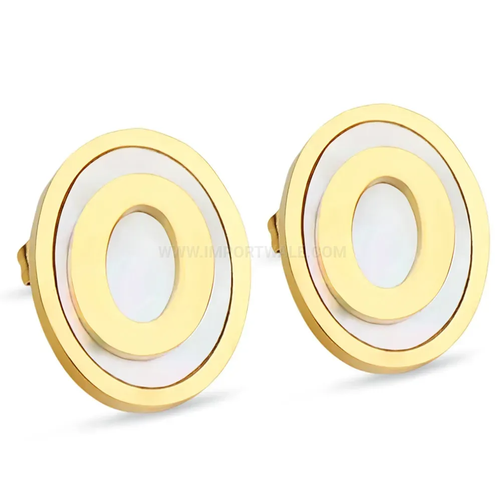 Modern Gold Plated Stainless Steel Layered Round Shell Stud Earrings
