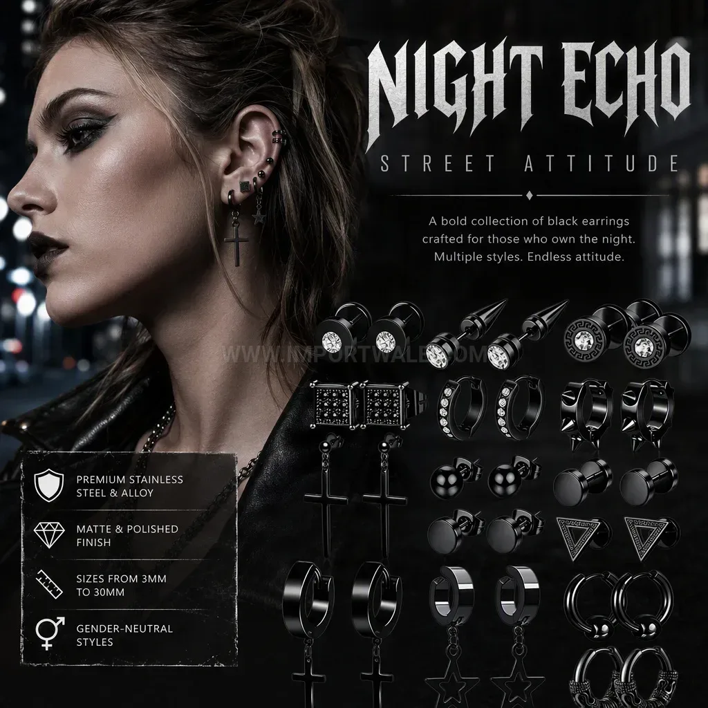 Modern Vintage Punk Rhinestone Stainless Steel Hoop Earring Set