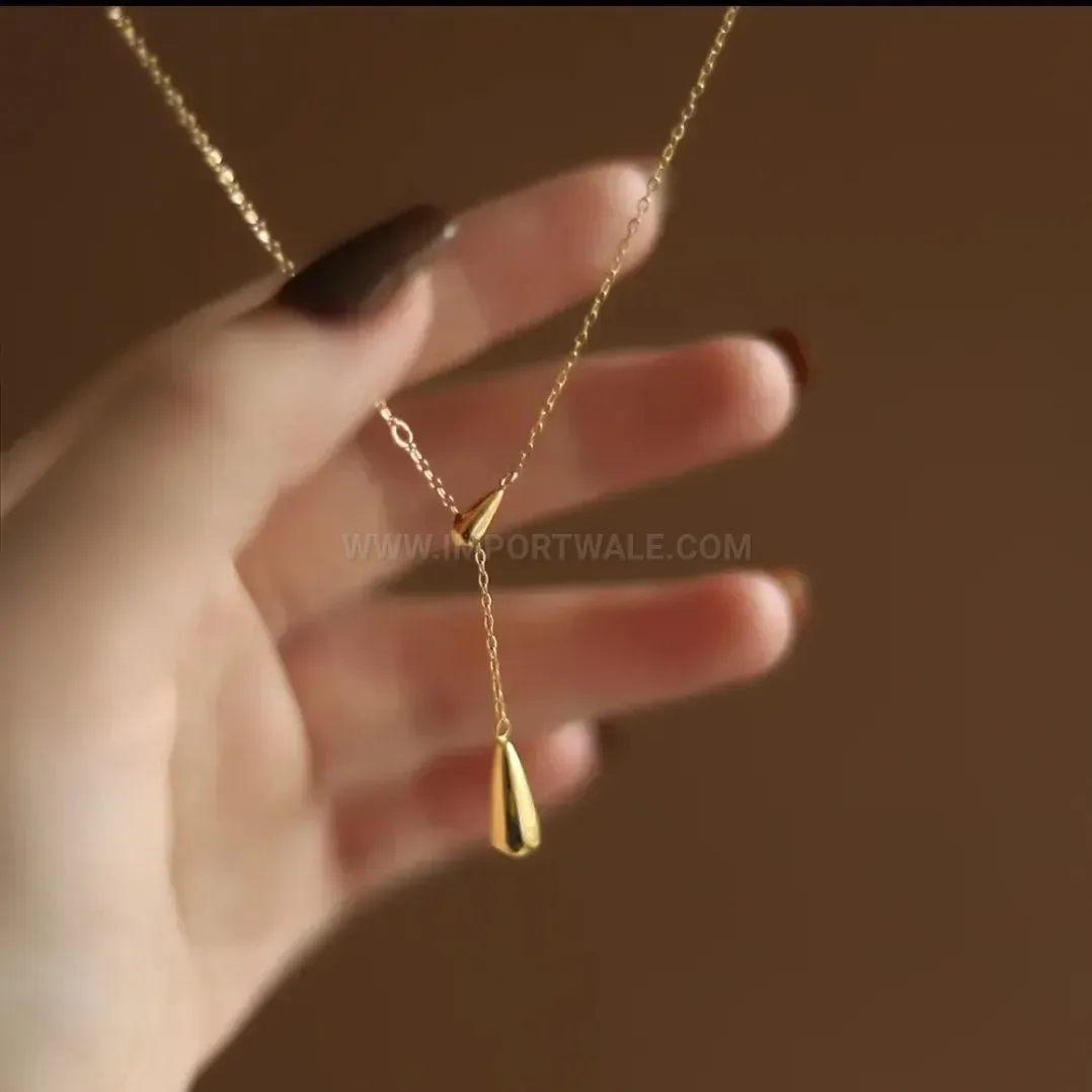 Trendy Gold Titanium Steel Teardrop Pendant Necklace