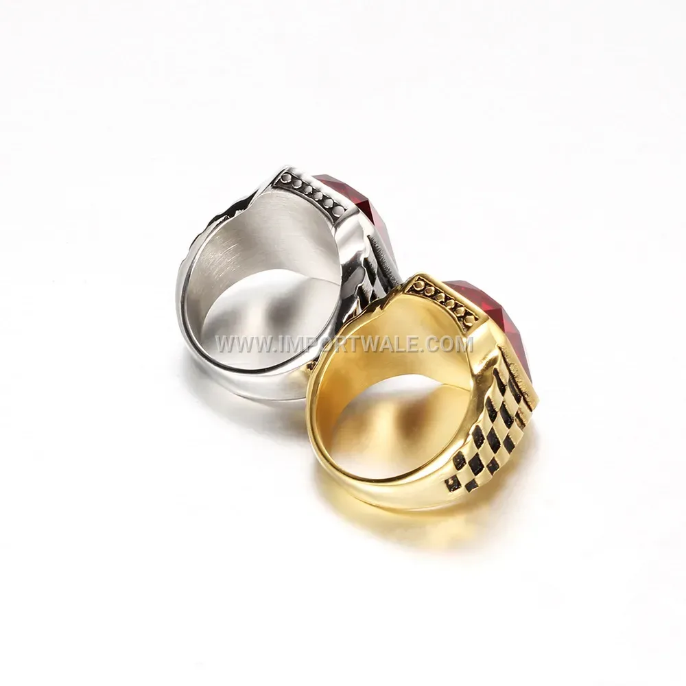 Retro Stainless Steel Ruby Accent Band Ring