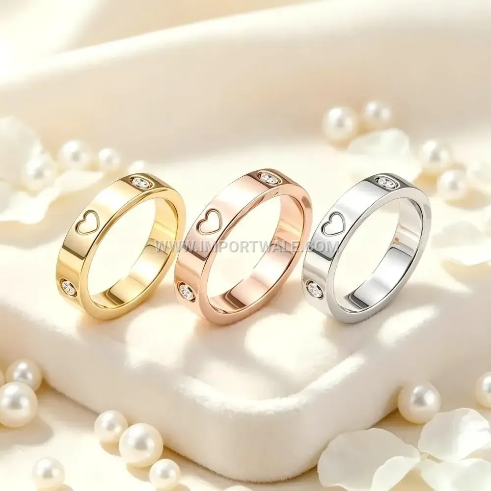 Heart Accent Zircon Inlaid Stainless Steel Band Ring