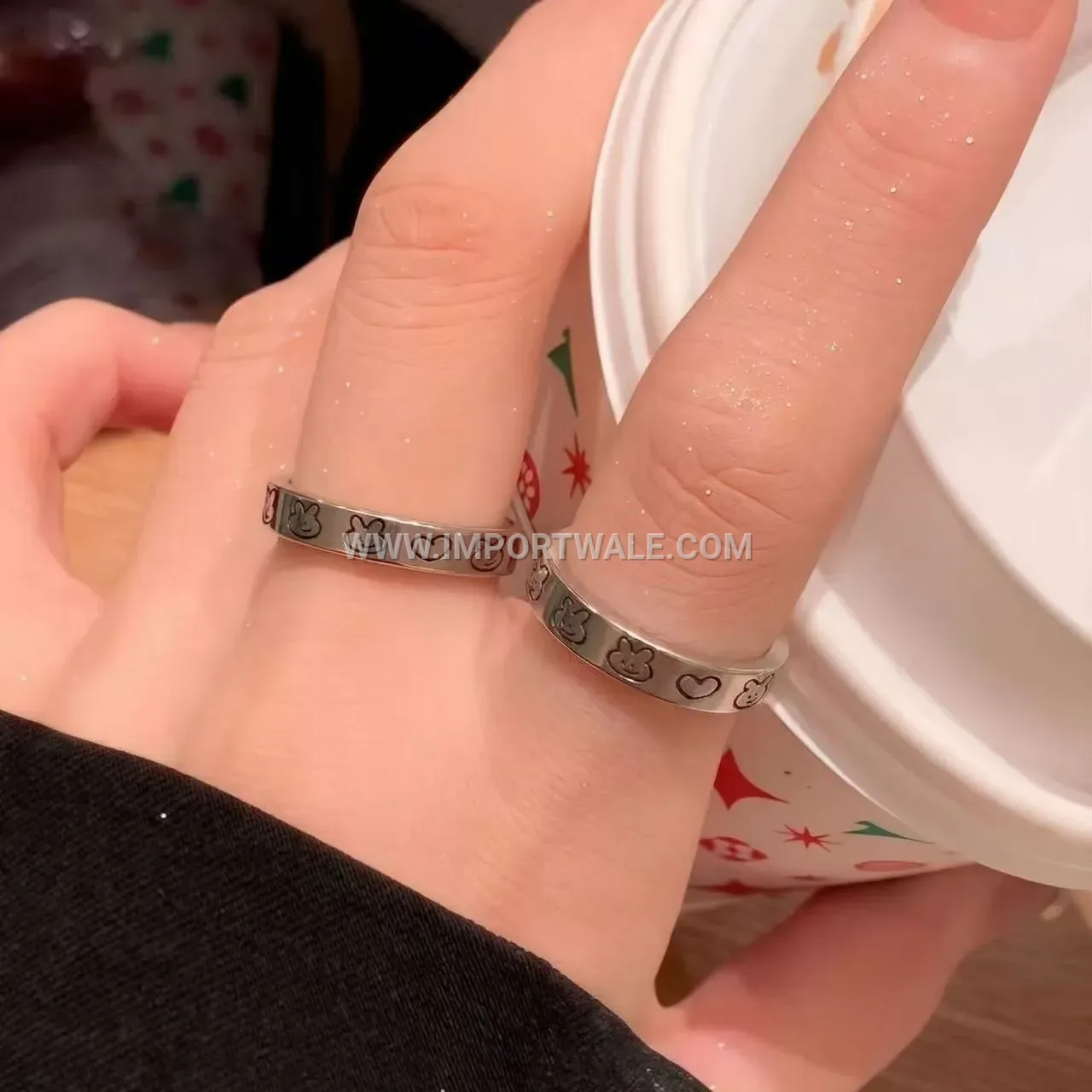 Minimalist Stainless Steel Rabbit Engraved Plain Band Ring