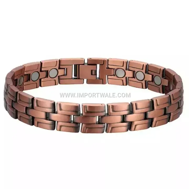 Wide Geometric Stripe Copper Bio Magnetic Bracelet