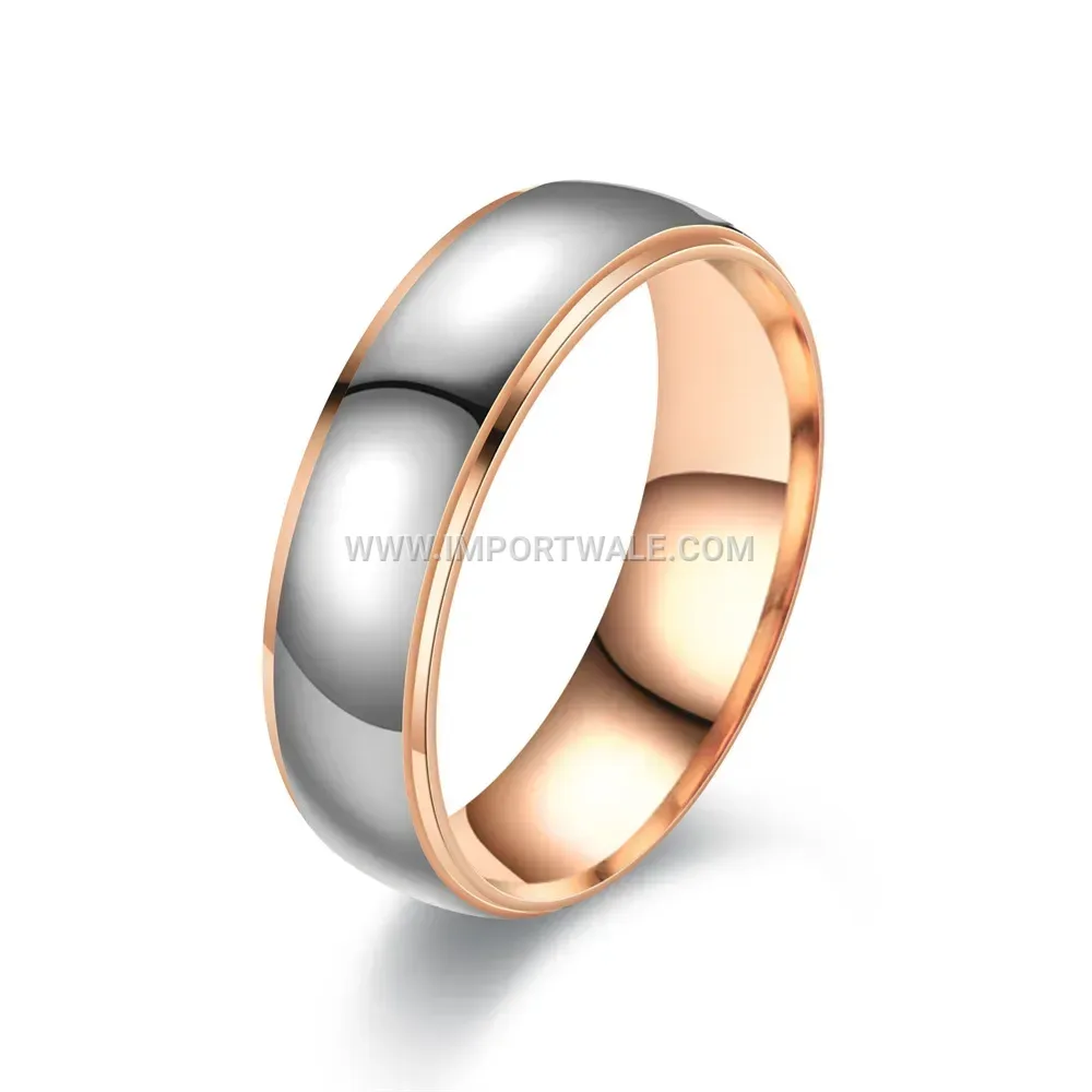 Two-Tone Polished Stainless Steel Curved Step Ring