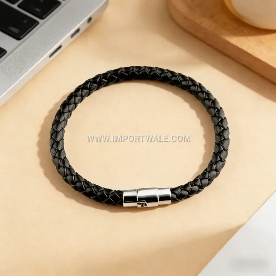 Minimalist Braided Faux Leather Magnetic Clasp Men Bracelet