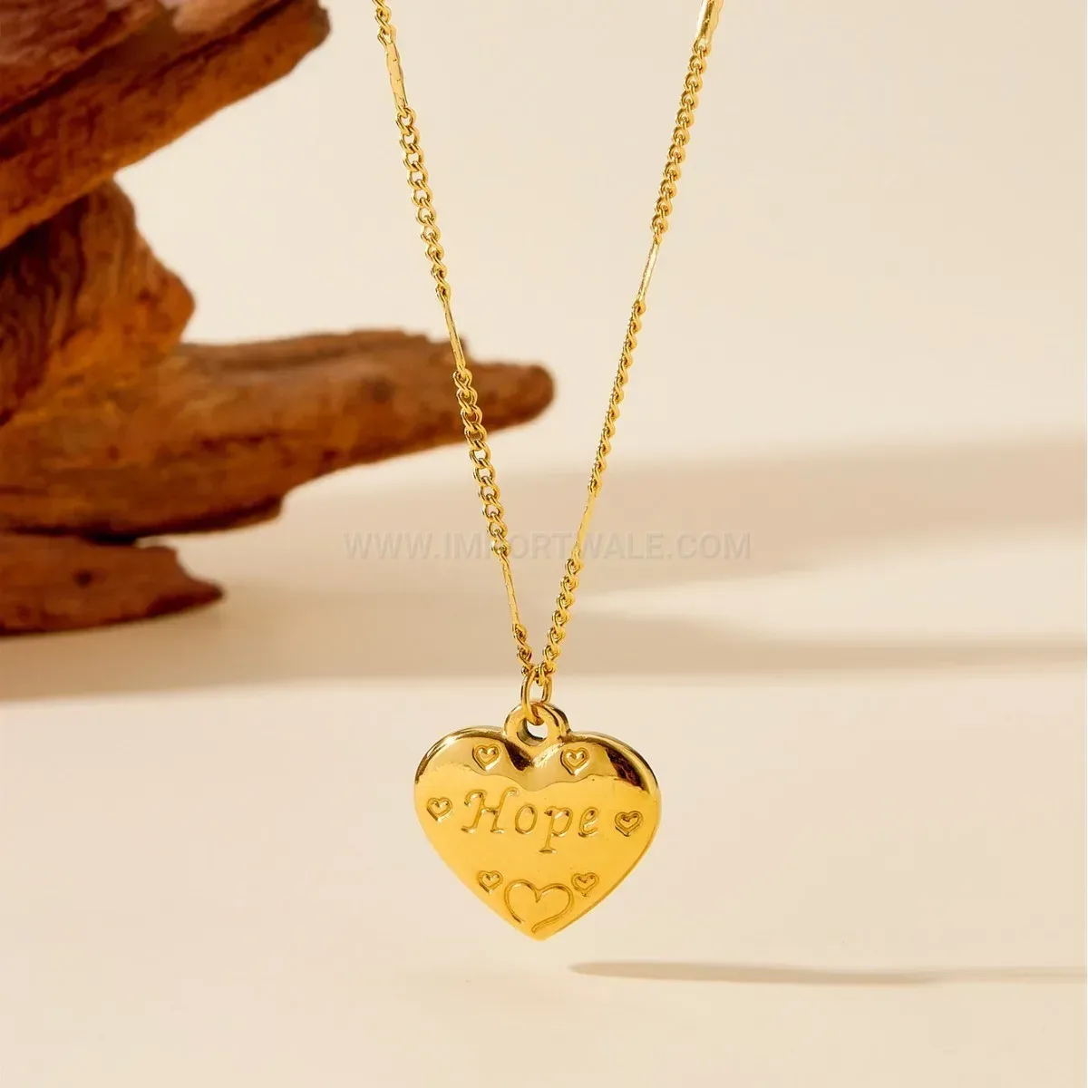 Trendy Gold Plated Titanium Steel Heart Pendant Necklace