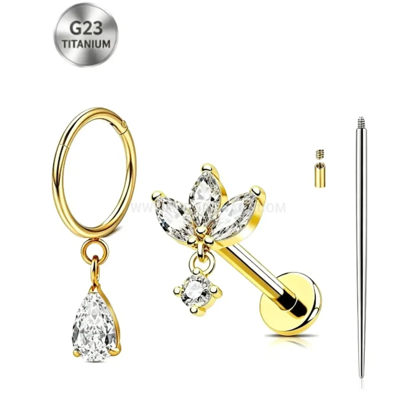 Bold G23 Titanium Internally Threaded Crystal Flat Back Piercing Stud Set