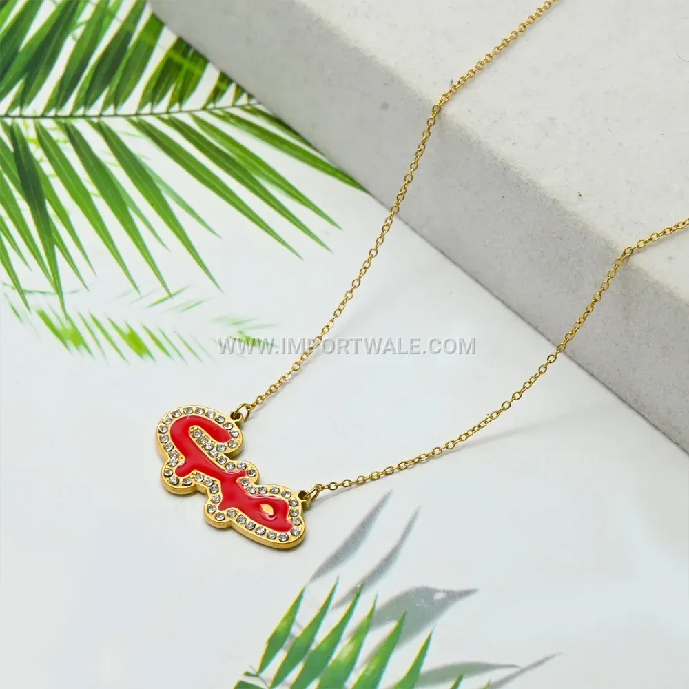 Stainless Steel Islamic Script Calligraphy Zircon Pendant Necklace