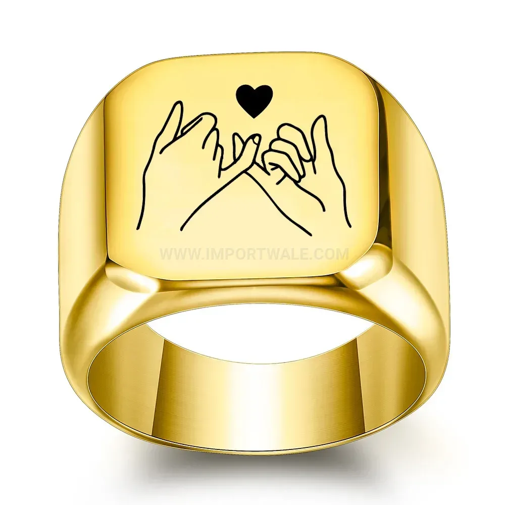 Chic Smooth Square Face Stainless Steel Heart Holding Ring