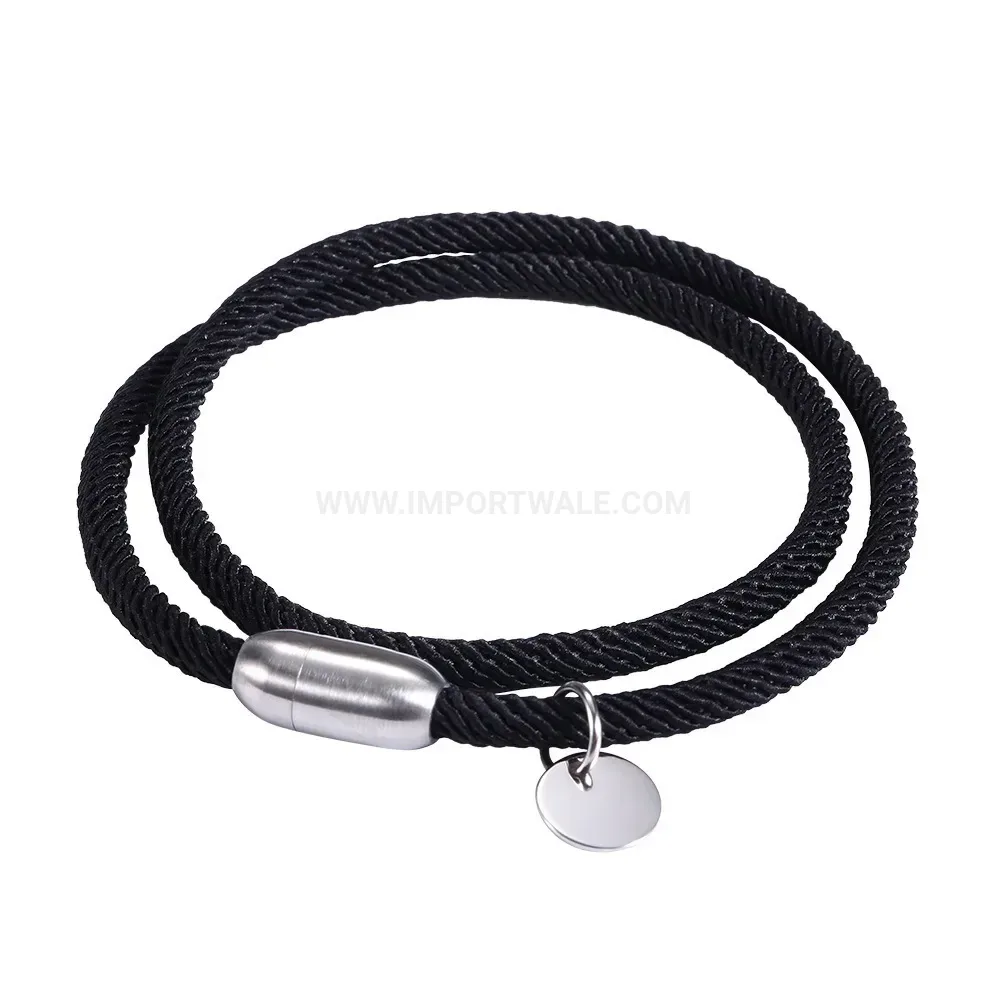 Double Wrap Cord Bracelet with Stainless Steel Magnetic Clasp