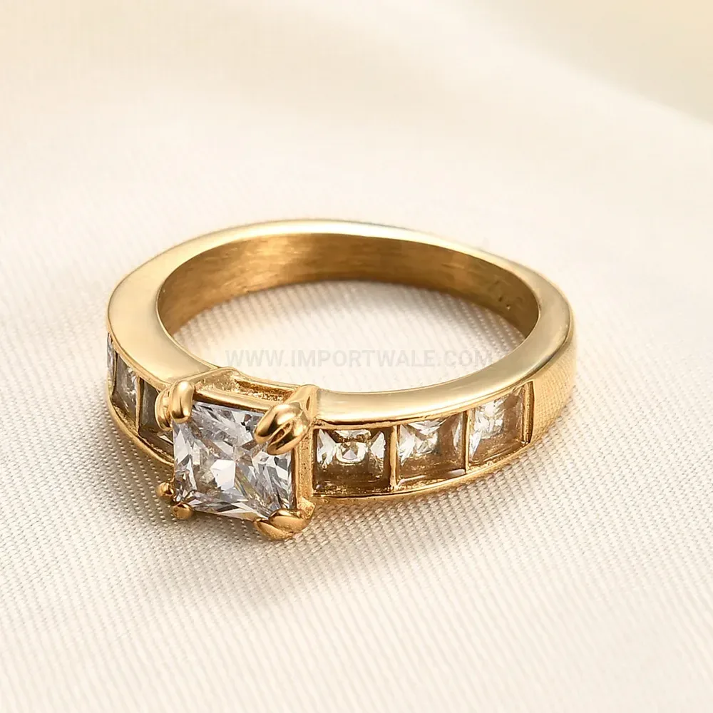 Trendy Gold Plated Stainless Steel Square Cubic Zirconia Ring