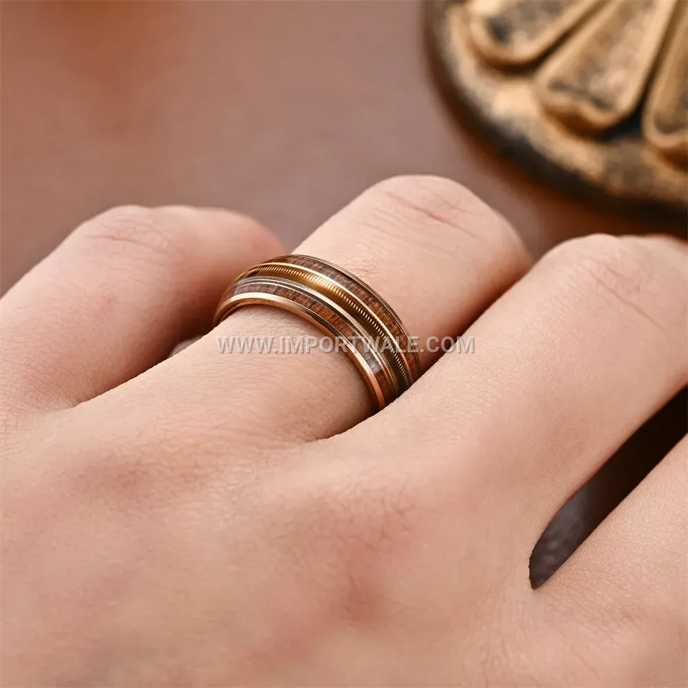 Triple Line Inlaid Stainless Steel Band Ring