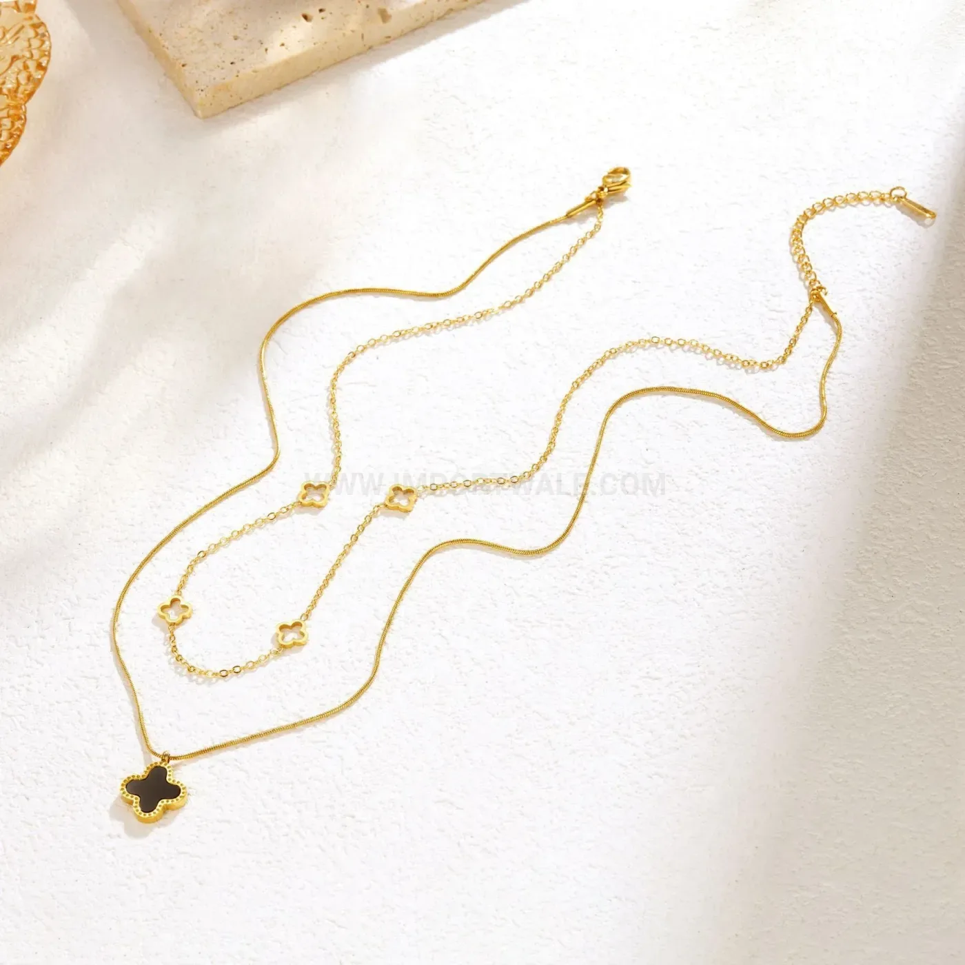 Trendy Double Layer Mother of Pearl Four Leaf Clover Necklace