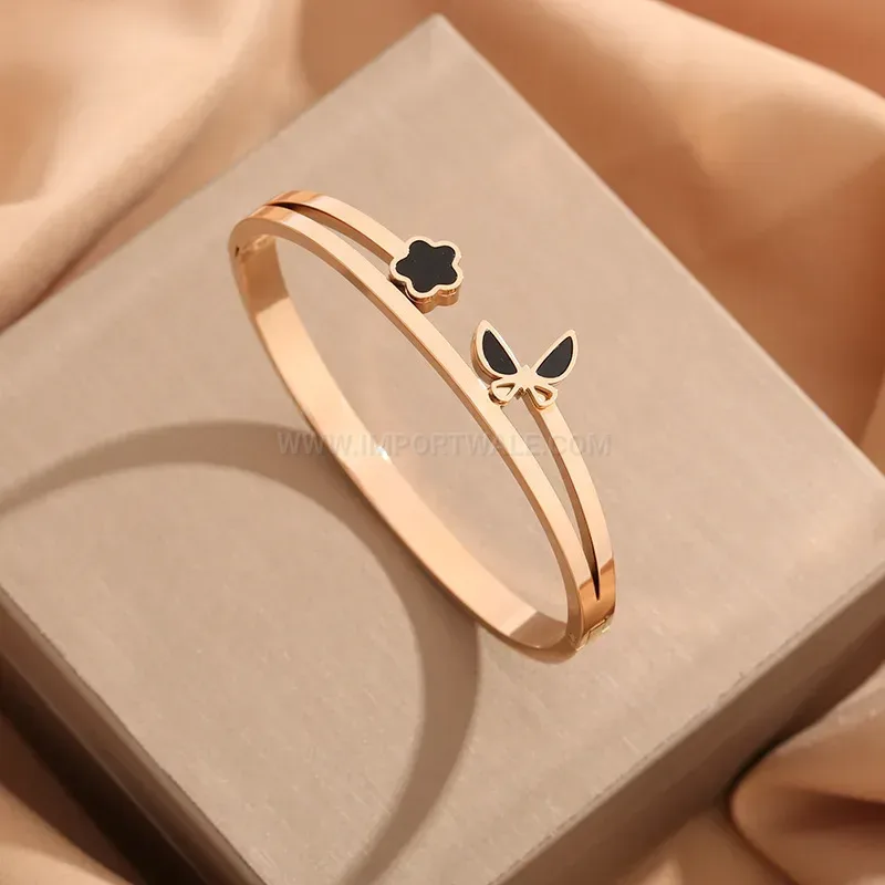 Floral Butterfly Motif Titanium Steel Bangle