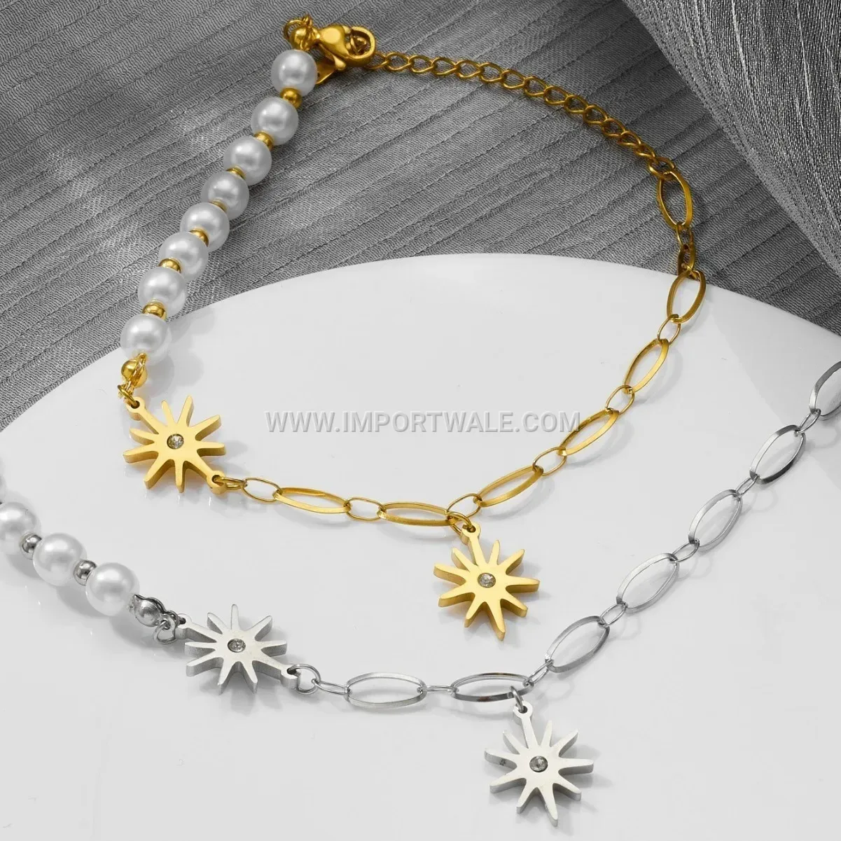 Eight Pointed Star Pearl Stainless Steel Anklet