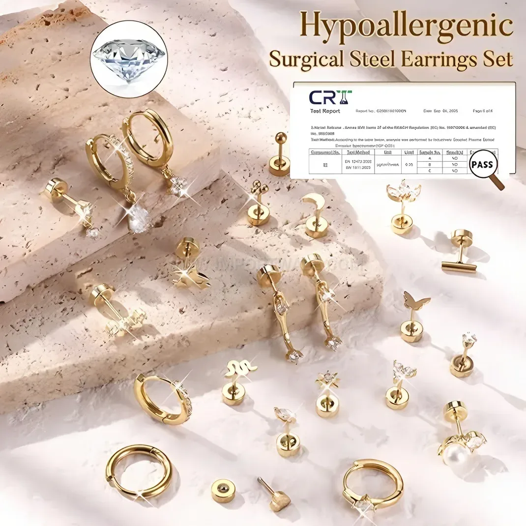 Classic Minimalist Cubic Zirconia Stainless Steel Cartilage Piercing Stud Set