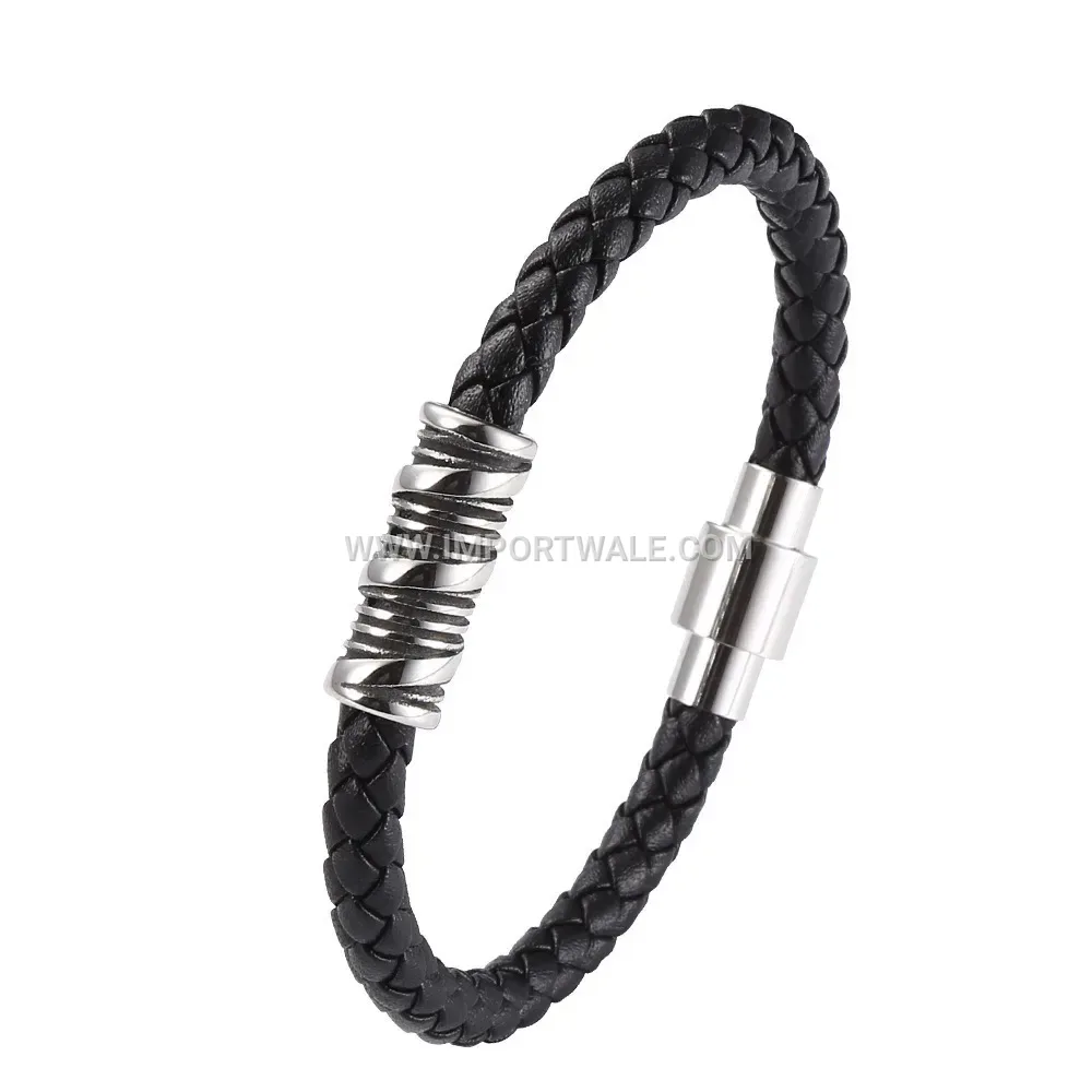 Multi Color Leather Band Bracelet With Stainless Steel Hardware