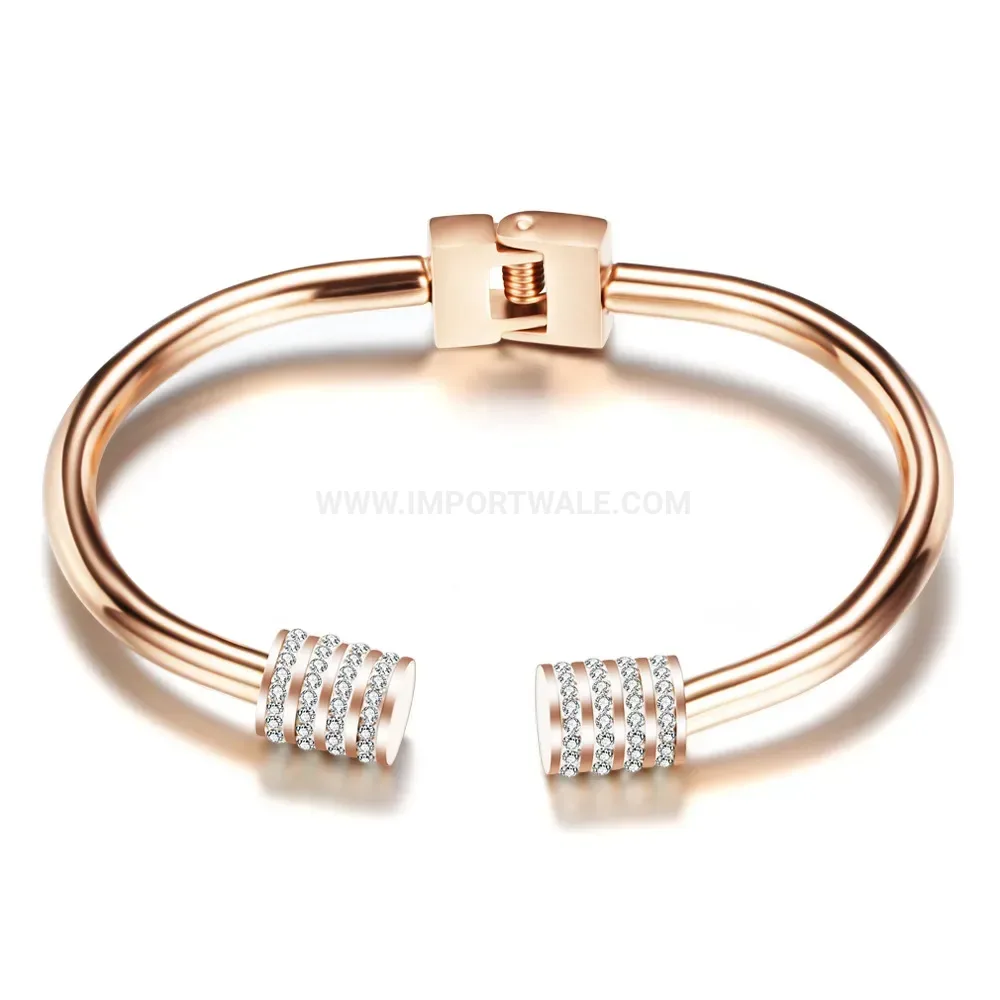Chic Sparkling Rhinestone Open Stainless Steel Bangle Bracelet