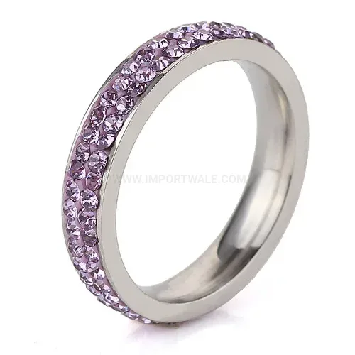Double-Row Crystal Inlaid Stainless Steel Minimalist Ring
