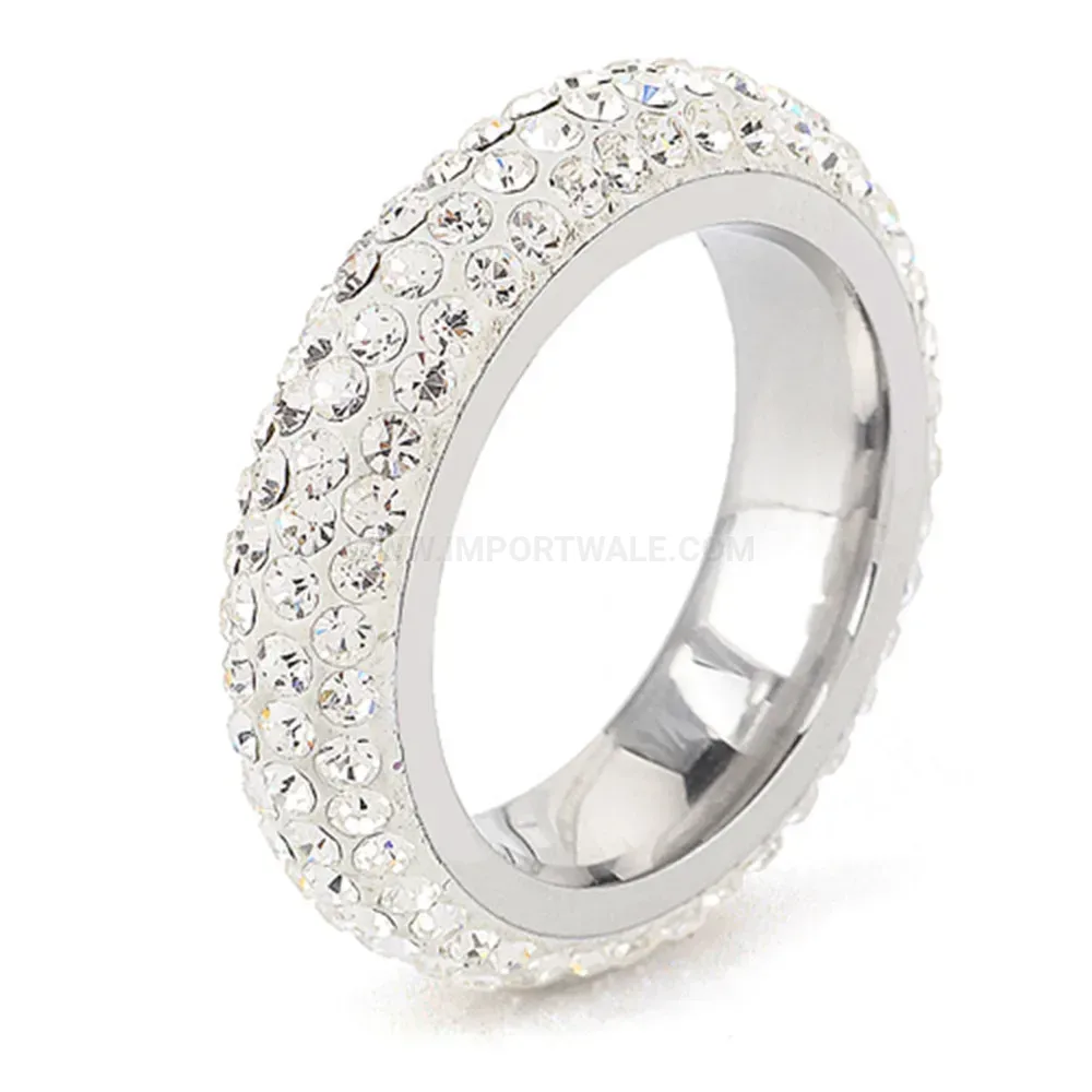 Four Row Crystal Inlaid Stainless Steel Band Ring