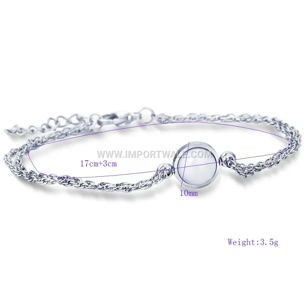 Stainless Steel Ceramic Inlaid Round Charm Bracelet