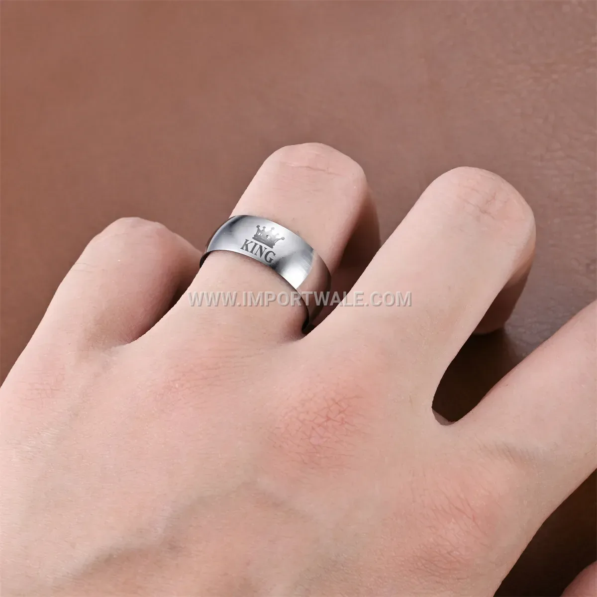 Matte Blue Titanium Steel Crown Inscribed Ring