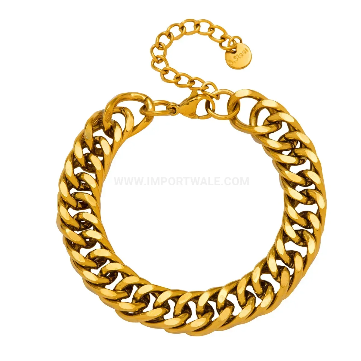Polished Gold Tone Cuban Link Hip Hop Bracelet