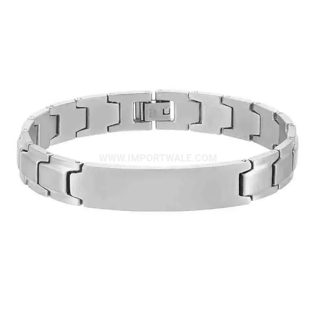 Brushed Two Tone Stainless Steel Curved ID Plate Bracelet