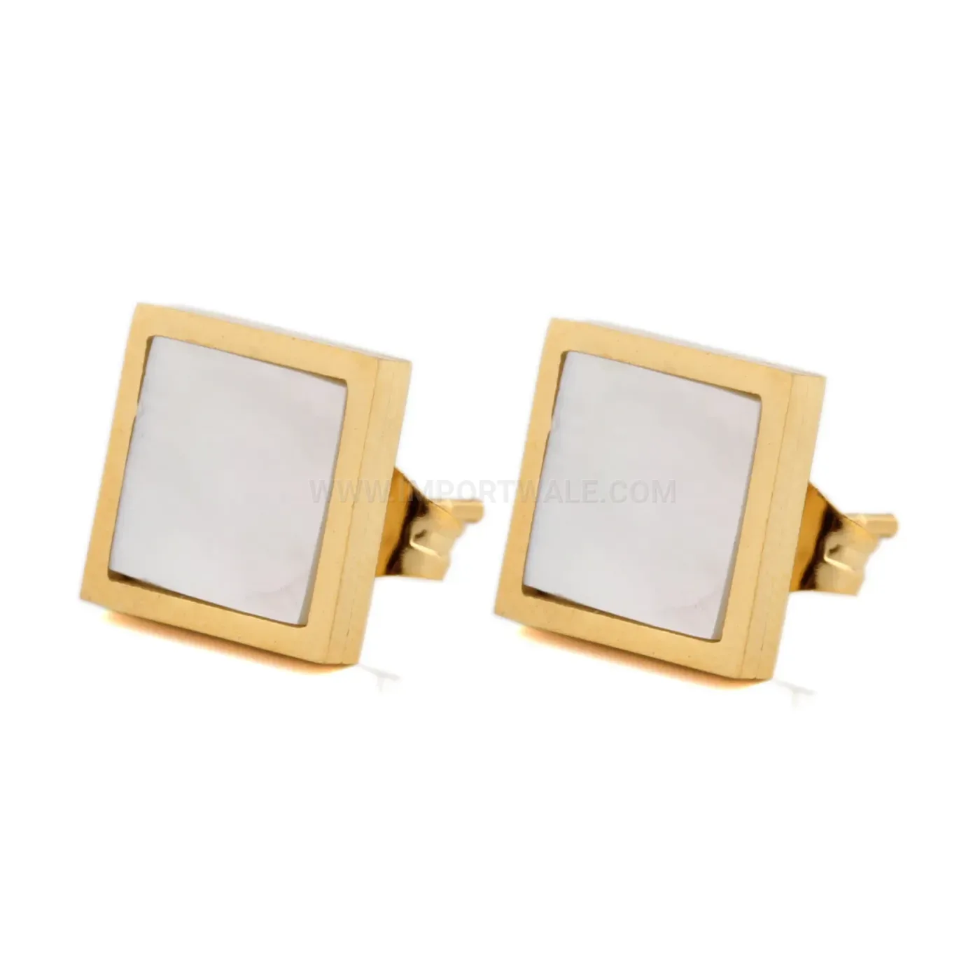 Classic Minimalist Square Shell Inlay Stainless Steel Stud Earrings