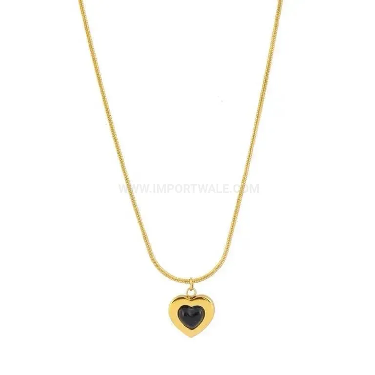Bold Gold Plated Heart Pendant Snake Chain Necklace and Studs Set