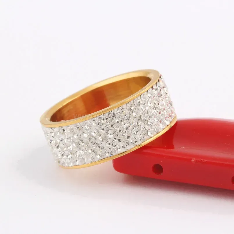 Gold Plated Five Row Pave Crystal Statement Ring