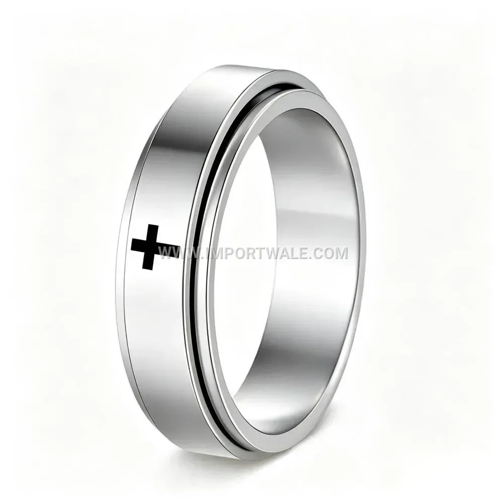 Spinning Cross Band Ring in Stainless Steel