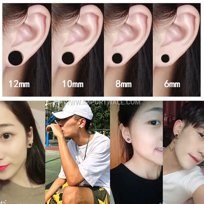 Roman Numeral Black Enamel Stainless Steel Stud Earrings