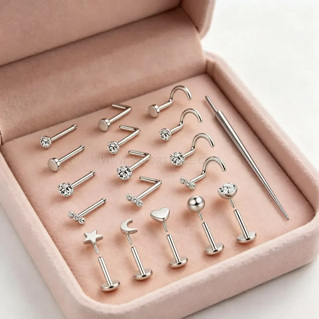 Fashion Stainless Steel Body Piercing Nose Studs with Insertion Pin