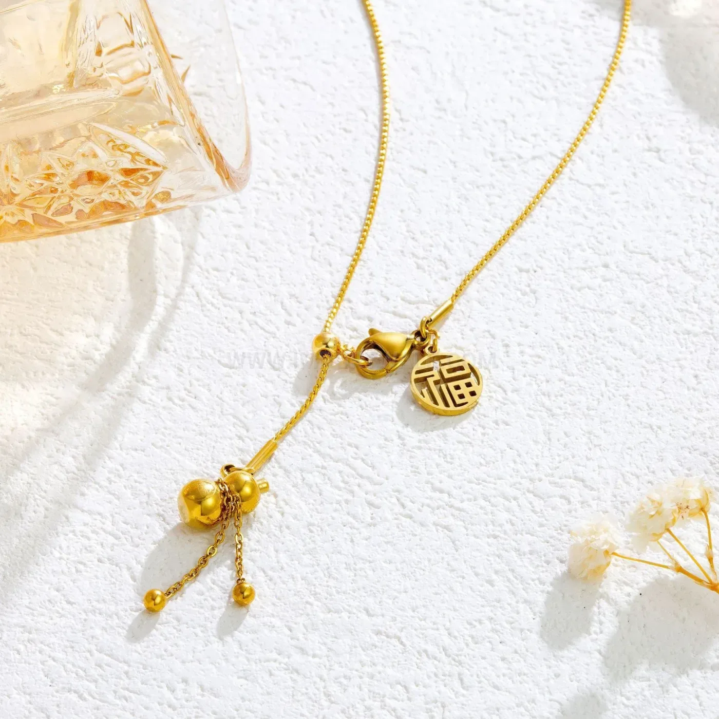Adjustable Stainless Steel Gourd Pendant Bracelet Set