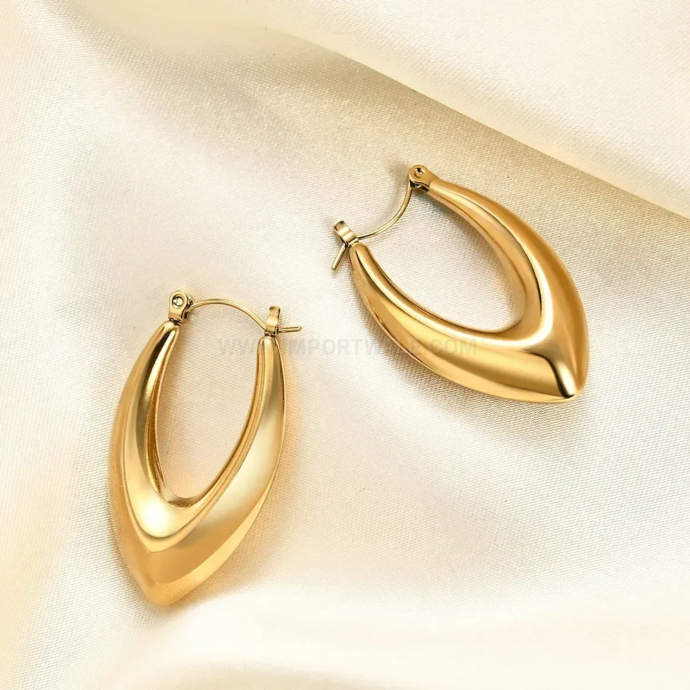 Premium Polished V Shape Hollow Stainless Steel Hoop Earrings