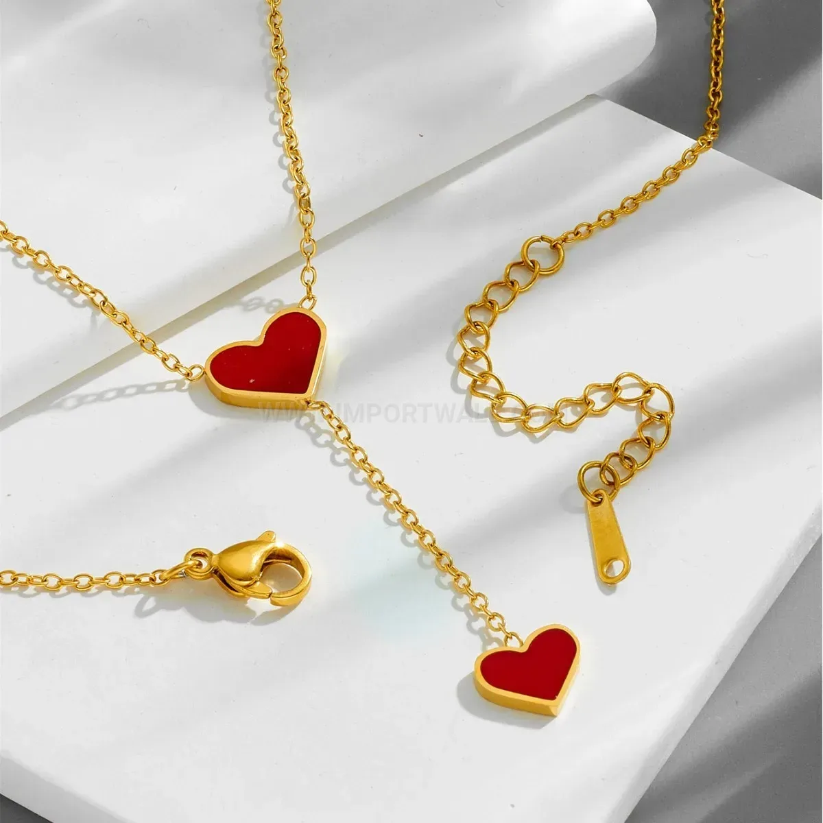 Modern Gold Tone Titanium Steel Red Heart Zircon Necklace