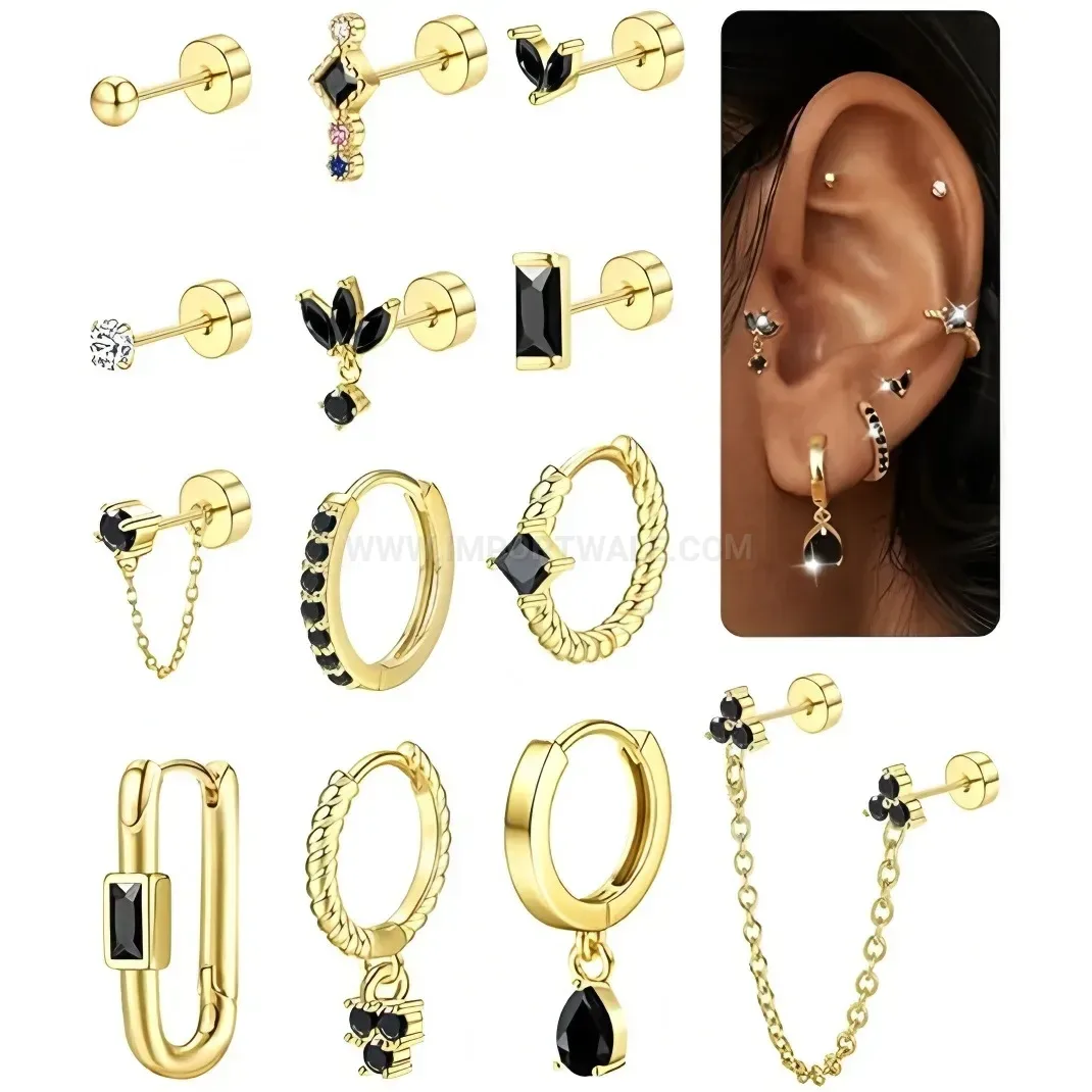 Stylish Stainless Steel Flat Back Geometric Stacking Earring Set