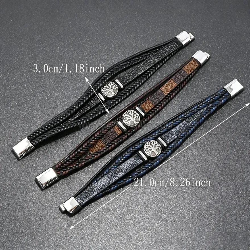 Modern Multi-Layer Braided Tree of Life Leather Wristband