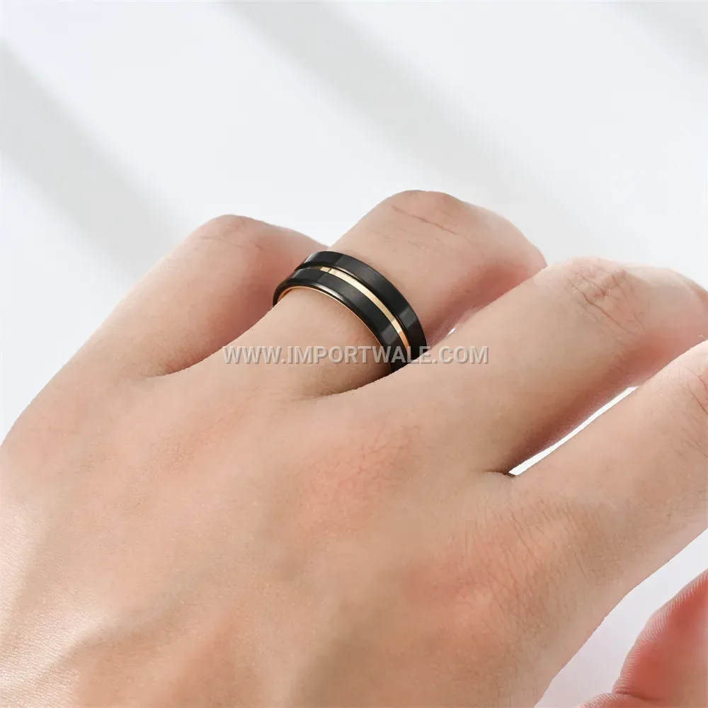 Two-Tone Stainless Steel Men's Ring with Gold Accent