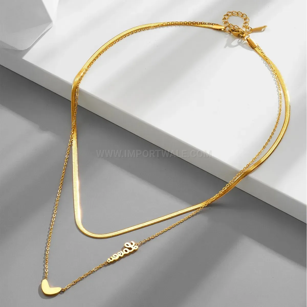 Chic Double Layered Gold Titanium Steel Love Heart Necklace