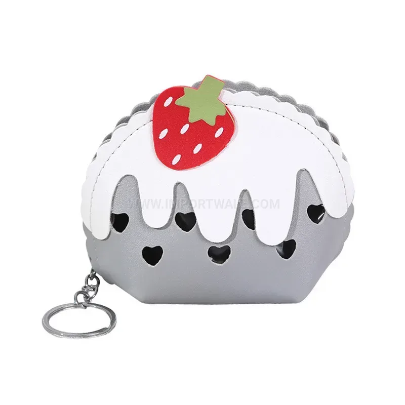 Classic Minimalist Strawberry Pattern Semicircle PU Leather Mini Pouch