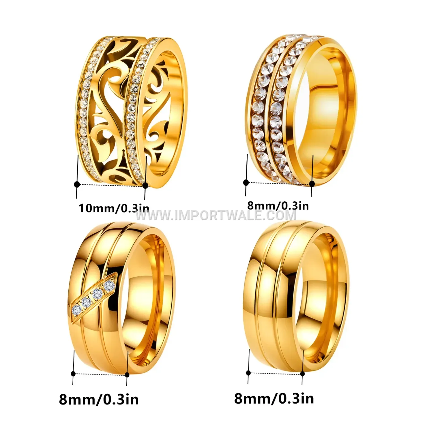 Double Row Rhinestone Wisteria Motif Stainless Steel Ring