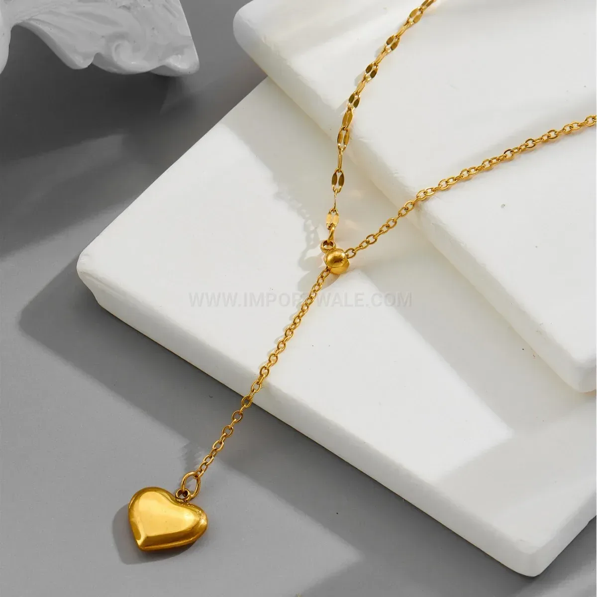 Bold Gold Plated Titanium Steel Tassel Heart Pendant Necklace